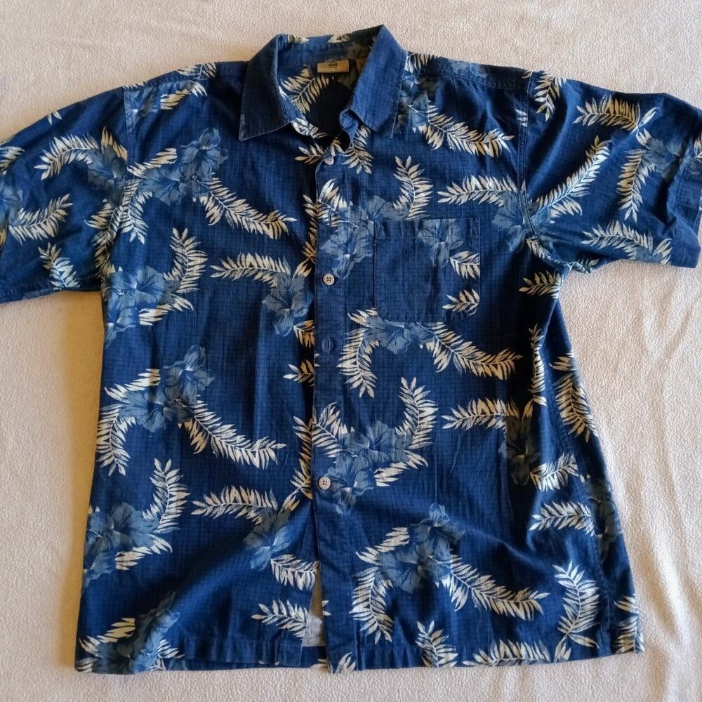 APPAREL ZONE - XL, Blue Hawaiian shirt with white floral pattern